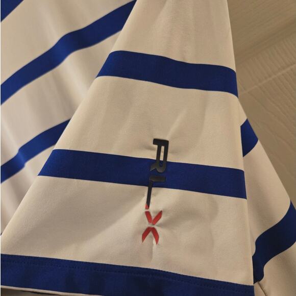RLX Ralph Lauren Blue White Stripe Polo Shirt Medium Poly - Picture 6 of 8